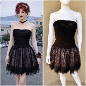 Y2K Lace Tulle Feather Hem Party Dress